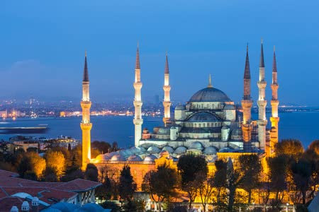 adrium Acryl-Bild 140 x 90 cm: Luftbild der blauen Moschee in Istanbul nachts. Dies ist Einer der wichtigsten islamischen Place, an dem die Menschen beten. Auf(44308418)