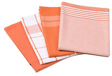 Gözze - Geschirrtuch-Set, 4-teilig, 100% Baumwoll-Jacquard-Stoff, hohe Materialdichte (200 g/m²), 50 x 70 cm - Terra