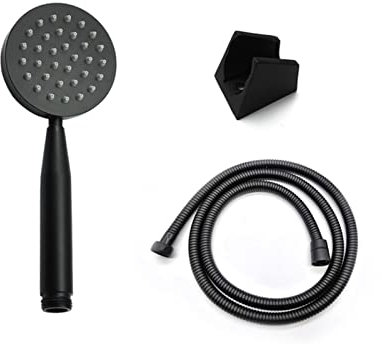 Stainless Steel Brushed Bathroom Handheld Shower Head Round Square Bath Sprayer 1.5M Shower Hose Wall Mounted Bracket Matt Black leisurely (Color : B Shower Only Black) (A Whole Set Black)