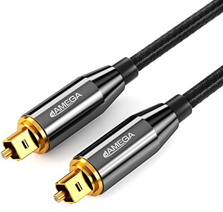 JAMEGA – 5m Optisches Kabel, Toslink Kabel – Nylon Kabel Digital Optisch Audiokabel S/PDIF LWL Lichwellenleiter Kabel Metallstecker kompatibel mit Soundbar, Stereoanlage, Heimkino, PS4, Xbox