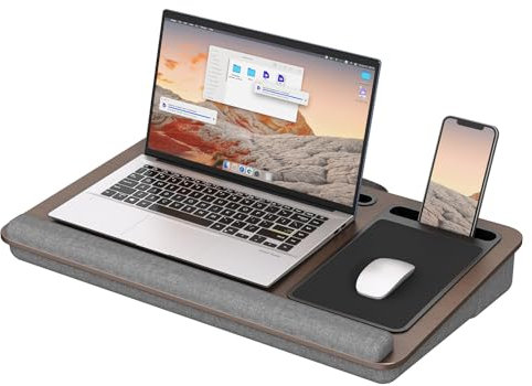 PUTORSEN Laptop Desk Convient à Un Ordinateur Portable jusqu'à 17,3 Pouces, Bureau Portable avec Coussin d'oreiller et Tapis de Souris pour Ordinateur Portable MacBook Tablette, Marron