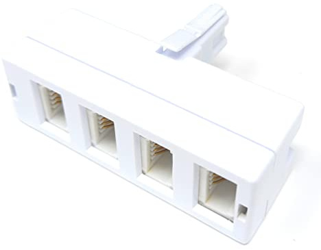 DRUT BT 1x Prise BT - 4X Prises BT répartiteur téléphonique Lignes téléphoniques BT Adaptateur de câble en Forme de T, Blanc (Quatre Voies)