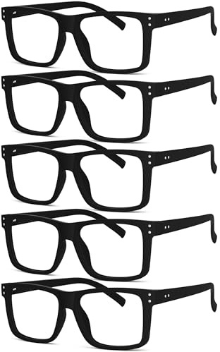 Eyekepper 5er-Pack Damen und Herren lesebrillen mit Große Quadratische Gläsern und Federscharniere - Schwarz +1.00