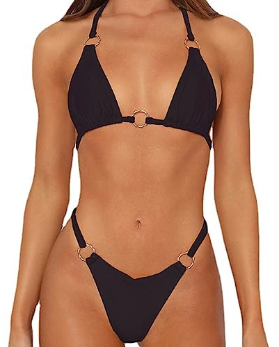 TTPSRY Damen Bikini Set Badeanzüg Push Up mit Dreieck Cup Spaghetti Zweiteilige Badebekleidung Bademode