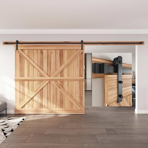 EaseLife 14 FT Heavy Duty Sliding Barn Door Hardware Track Kit,Straight Pulley,Slide Smoothly Quietly,Easy to Install (14FT Track Kit for 84 Wide Single Door)