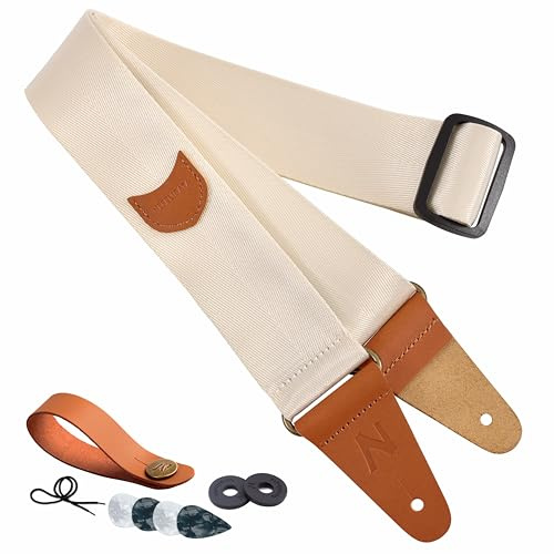 Nefelibata Gitarrengurt mit Plektrumtasche, Nylon Gitarrengurte für Bass-, Elektro- & Akustikgitarre, mit kostenlosem Gurtknopf, 1 Paar Gurtschlössern und 4 Gitarrenplektren