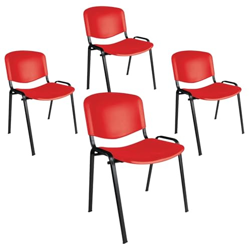 Topsit Büro & More - Juego de 4 sillas apilables para visitantes, con asiento y respaldo de plástico, color rojo