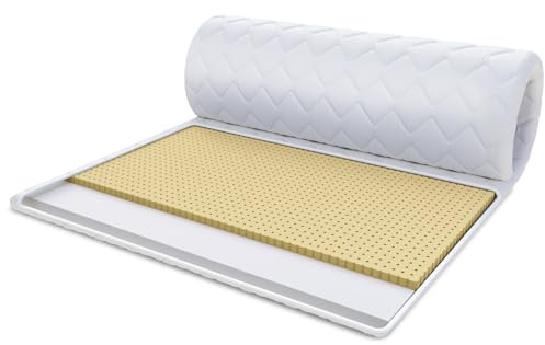 FDM Surmatelas en latex à froid - 200 x 200 cm - Dureté H2 - Hauteur : environ 4 cm - Convient aux personnes allergiques - Certifié Öko-Tex - Blanc