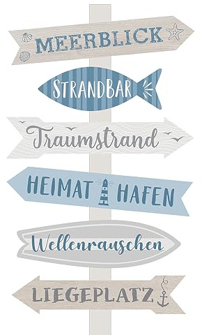 Spetebo Holz Gartenschild Wegweiser MEERBLICK | Deko mit Erdspieß, Gartendeko Plankenschild, Gartenstecker, Richtungsanzeiger Gartenstab