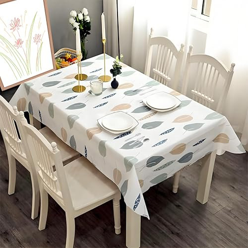Plastic Tablecloth 137*180cm Waterproof Leaves PVC Table Cloth Wipeable Rectangular, Summer Cover Wipe Clean Oil Cloth Outdoor Indoor Tablecloth for Party, Picnic