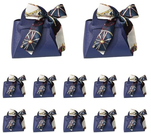 ISAKEN Kleine Geschenktasche mit Farbband, 12 Stück Dauerhaft PU-Leder Hochzeit Geschenk Box Mini Kleine Geschenktüten mit Henkel, Hochzeit Geschenk Box für Hochzeit Weihnachten Geburtstag