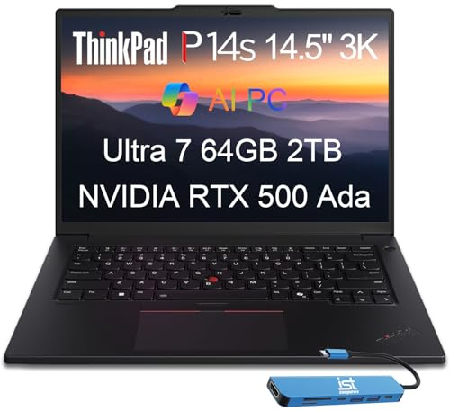 Lenovo ThinkPad P14s Gen 5 Mobile Workstation Laptop (14.5 3K 120Hz, NVIDIA RTX 500 Ada, Intel Core Ultra 7 155H, 64GB DDR5 RAM, 2TB SSD) AI PC for Designer, Engineer, IST HUB, Win 11 Pro