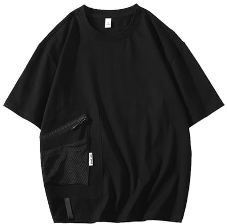 Covisoty T-Shirt Uomo Techwear Streetwear Hip Hop Magliette Casual Magliette con Tasche Nero S