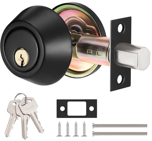 Faankiton Entrance Deadbolt Lock Set with Keys, Single Cylinder Deadbolt, Invisible Latching Lock for Bedroom, Bathroom (Black)