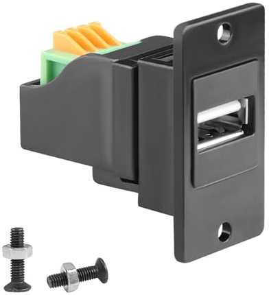 QIANRENON USB2.0 Rectangular Panel Mount Crimp Terminal Solderless Adaptor USB2.0 Female to 4Pin Quick Connect Terminal Fixed Mount Socket, for 480Mbps Data Transfer 5V2A Charging