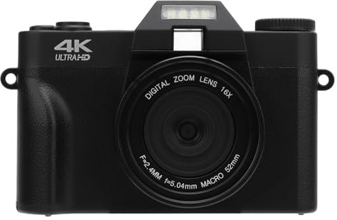 ASHATA Cámara Digital 4K 60FPS 56MP para Vlogging con Zoom Digital 16x, Pantalla Táctil IPS de 3 Pulgadas para Fotografía, Sin Espejo de 1700mAh para Viaje