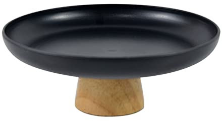 CCYENG Alzata per Dolci in Ceramica con Base in Legno, piedistallo Giapponese per Cupcake, Ciotola per Frutta con Piedini, Vassoio Rotondo da Dessert da 8 Pollici per Torte, antipasti e Frutta (Nero)