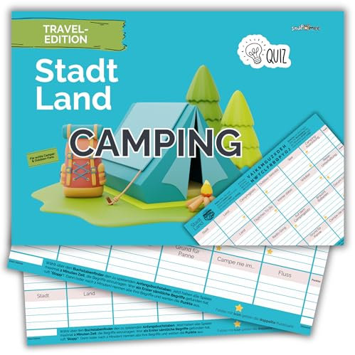Stadt Land Camping by snaPmee - Spiel + Geschenk für Camper & Wohnmobil Fans - Campingplatz Unterhaltung - 50 Blatt Din-A4
