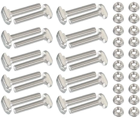 PATIKIL M6 x 35 mm T-Slot Bolts, 1 Set Drop-in Bolt Hammer Head with Hexagon Flange Nuts T-Bolt Stud Sliding Screw for 30 Series Aluminum Extrusion Profile, Silver