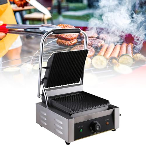 Commercial Electric Panini Sandwich Grill, with Non-Stick Enamel Coating, 9.4X9 Heating Area, Commercial Countertop Panini Press,220V