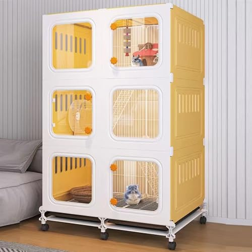 Kleintierkäfig für Kaninchen, Frettchen und Chinchillas - Indoor mit extra großer ausziehbarer Schale, 360° Universalrollen, Panorama-Transparent-Design