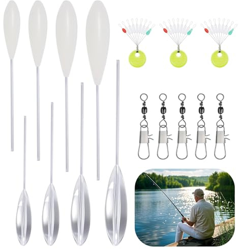 WestCH 16 Stück Spirolino Forelle Set,Fishing Sbirolino Set (8g 10g 15g 20g) mit 4 Spirolino Sinkend 4 Sbirolino Schwimmend 5 Dreifachwirbel & 3 Größen Schnurstopper Angeln (M L XL)