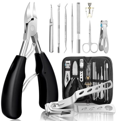 CIRULLI 10 Pezzi Tagliaunghie Piedi,Kit Professionale in Acciaio Inossidabile per Manicure e Pedicure, Ideale per Unghie Spesse e Inarcate, Taglierini Unghie Neri Uomini e Donne.
