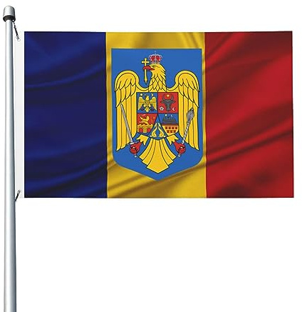 Bandera Escudo De Armas De Rumania Banderin Impresión,Clásica Flag Para Balcón Eventos Cumpleaños 90X150Cm