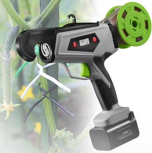 FJYAWEN Plant Tying Machine Gardening Plant Vine Tying Tool with Digital Display Screen and 2 Tie-Off Reels, for Vegetable Grape Cucumber Tomato Flower and Pepper