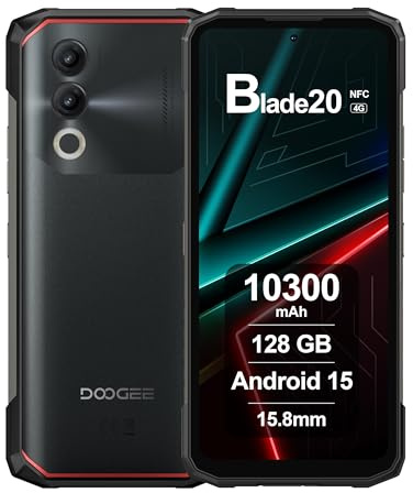 DOOGEE Rugged Smartphone Blade 20, 20GB+128GB(2TB External), 10300mAh Battery&15.8mm Slim, 6.6'' All-Screen Display, 16MP AI Camera, Triple Card Slot, Android 15 Outdoor Phone, Fingerprint NFC Black