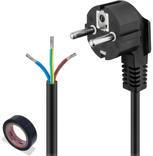 MejaRizon Anschlussleitung 1,5m, Stromkabel mit Isolierband Versehen, 3 x 0.75mm² Anschlusskabel mit Stecker, Kabel mit Stecker Kompatibel mit Verschiedenen Elektrischen Ausrüstungen