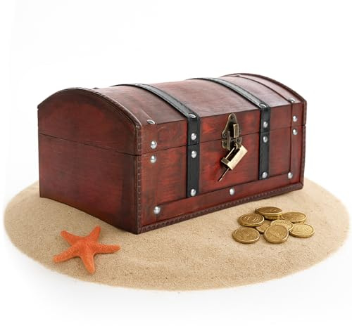 BigDean Schatzkiste Kindergeburtstag Holzkiste Schatztruhe 30x20x15 cm | Piratentruhe, Kiste mit Deckel, kleine Truhe