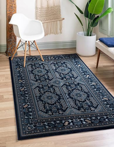 Mh Bedding Store ltd Large Traditional Area Rug – Vintage Oriental Carpet for Bedroom, Living Room, or Hallway Runner Floor/Door mat (Navy, 160 x 230 cm)