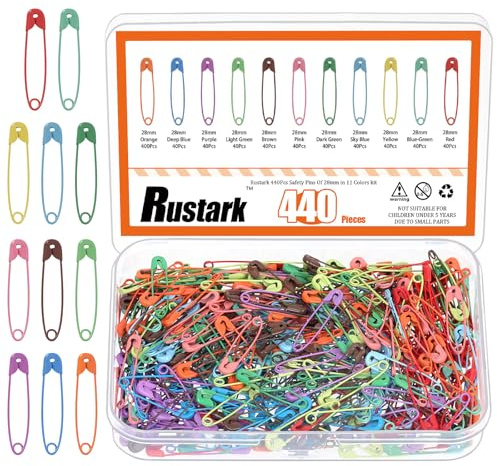 Rustark 440Pcs 28MM/1.1Inch Colored Safety Pins Assortment Kit Small Safety Pin Mini Safety Pins Clothing Tag Pin Rimming Fastening Clip Button for Clothes Name Tags DIY Crafting