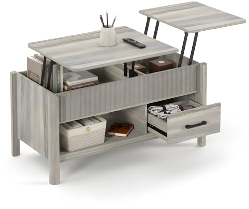 EORMM Mesa de Centro Elevable con Almacenamiento - Mesa de Salón 2 en 1 con Tableros Individuales Elevables y Extensibles, Multifunción Moderna (100x50x48-62 cm)