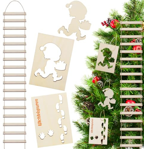 Elfo Stencil Impronte, Scala in Miniatura con Gnomo Scala di Corda, Stencil Gnomi Natalizi, Decorazione Natalizia e Casa delle Bambole, Porta Elfo Natale Accessori per Finestre, Pavimenti, Pareti