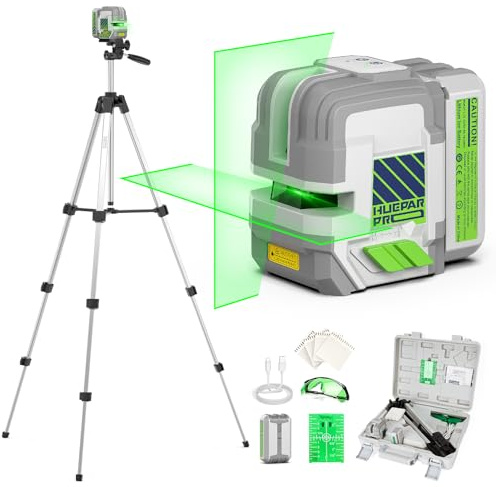 Huepar Pro Nivellierger mit 140 cm Stativ, selbstnivellierend, wiederaufladbar Pulsmode, umschaltbare Linien, 360° magnetische Basis, ideal für Heimwerken, Bau und Dekoration