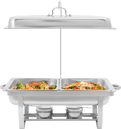 Chafing Dish 4.5L Warmhaltebehälter Edelstahl Wärmeplatte mit Deckel und Brennertable für Catering, Buffet und Party