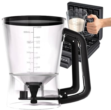 Zhadyu Distributore Di Impasto Per Pancake - 1L Versatore a Forma di Imbuto - Dispensatore Per Impasto Waffle Con Supporto,Per Cupcake Salsa Sciroppo Olio Condimento Crema Condimento Insalata Burro
