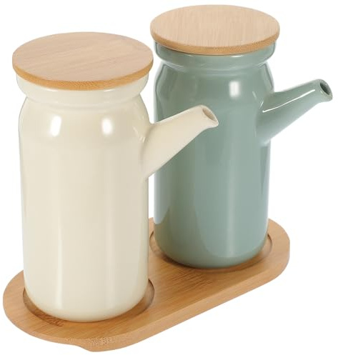 Cabilock Set de Pots à Vinaigre Céramique avec Base Distributeurs Huile et Sauce pour Cuisine Résistants Chaleur et Faciles à Nettoyer Design Simple et Pratique pour Conservation Fraîcheur