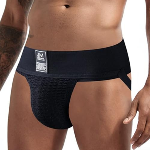 JOCKMAIL Herr atletisk support underkläder suspensoar med bomull nylon blandning tyg perfekt för gym, träning och sportaktiviteter (L svart)