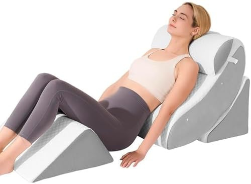 OAISZ 4 PCS Wedge Pillow Set for After Surgery, Memory Foam Orthopedic Bed Wedge Pillow Set, Adjustable Bed for Sleeping, Acid Reflux Relief, Post Surgery Recovery, Back Support, Leg Elevation, Gery