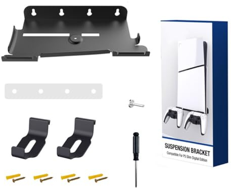 Wall Mount Bracket Game Console Base Stand Holder with 2 Controller Mounts Storage Stand Display Stand Base for PS5 Slim Digital Edition and Disc Edition