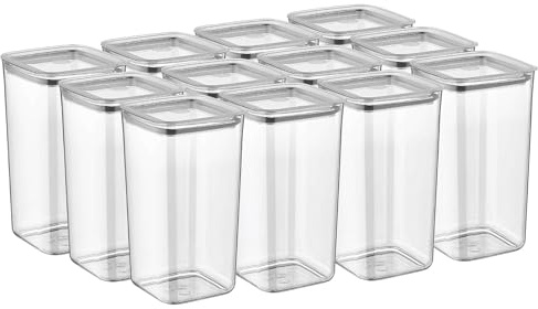 Vip Ahmet 12er luftdichtes Frischhaltedosen-Set für Küche und Speisekammer, vakuumversiegelte, BPA-freie Kristall-Glimmerdosen für Müsli, Mehl, Nudeln und Gewürze, 1,2 l Volumen
