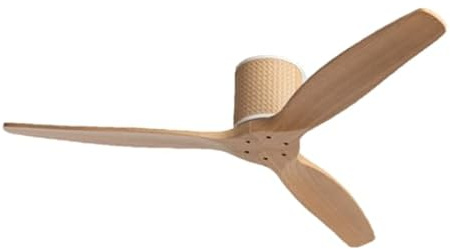 CREATE / WIND CALM CUSTOM RATTAN/Ventilador de techo ratán claro aspas madera clara con mando / 40W, Silencioso, Ø132 cm, 6 velocidades
