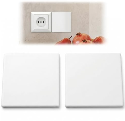 Ruvan Sin Agujeros Tapa Ciega Autoadhesiva Blanco de PC, 2 Piezas Placa Cubre Cables y Enchufes para Pared, Protector de Caja de Conexiones 86x86mm, Embellecedor Pared para Renovación de Viviendas