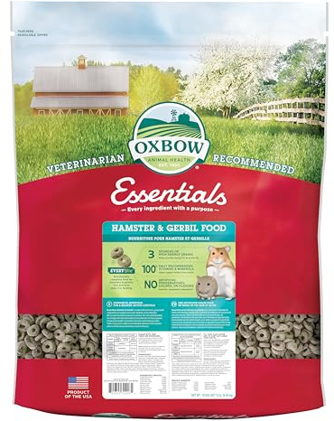 Oxbow Essentials Hamster and Gerbil Food – Complete Daily Diet with Vitamins & Minerals, High-Fiber Uniform Pellets for Balanced Nutrition, Vet-Formulated Small Animal Food, 15 lb, Made in USA