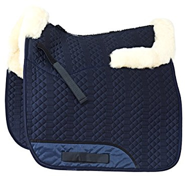Engel Reitsport SCHABRA4-VSS-MAR-MED Lammfell Vielseitigkeits Schabracke | half lined, Fell im Sattelbereich, Fellkranz v&h, robuster Baumwoll Steppstoff, Vielseitigkeit, Stoff marine blau Fell med.