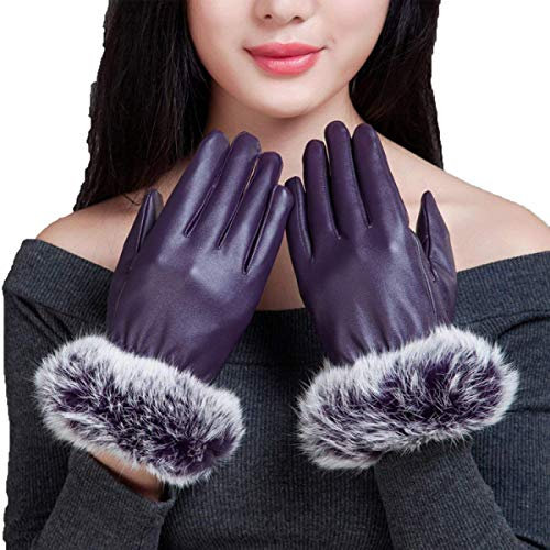 Huixin Winter Damen Dicke Touchscreen Warm Jungen Lederhandschuhe Windbreak Ride Flauschig Fausthandschuhe (Color : Lila, Size : One Size)