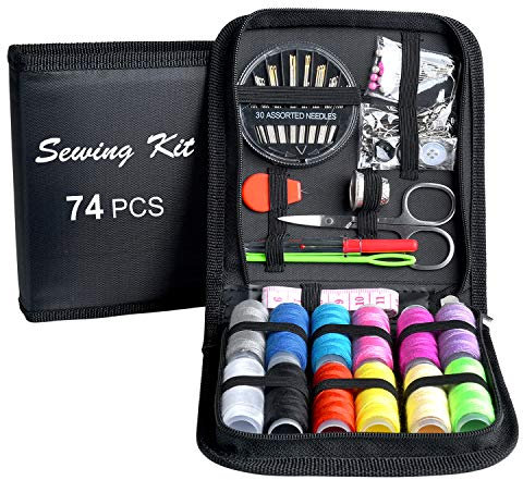 Sewing KIT, DIY Sewing Supplies with Sewing Accessories, Portable Mini Sewing Kit for Beginner, Traveller and Emergency Clothing Fixes, with Premium Black Carrying Case